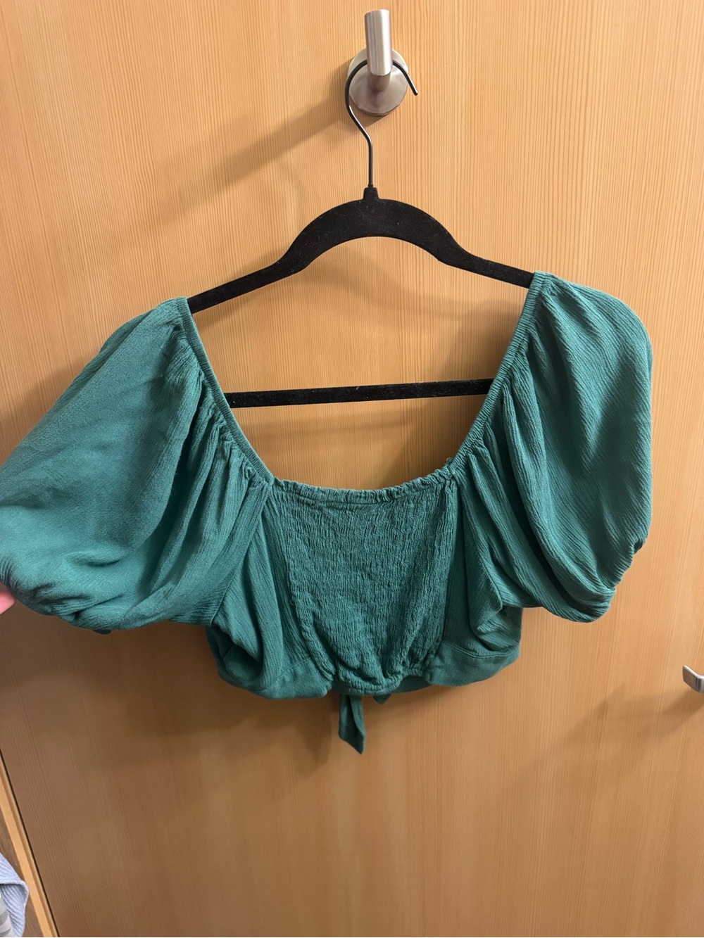 wild fable Green Tie-Front Puff Sleeve Crop Top - Picture 3 of 3